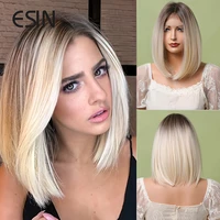 esin synthetic blonde straight wig for women bob lace front wigs with baby hair middle part hair wig