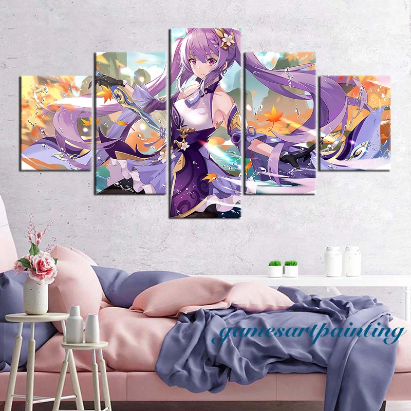 Keqing Genshin Impact Wal Art HD обои масляная живопись на холсте Настенный декор аниме девушка