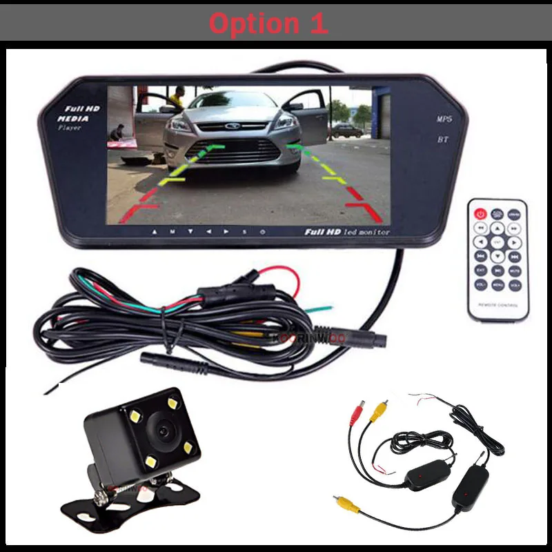 Option 1 Koorinwoo беспроводное " автомобильное зеркало с монитором TFT слот USB SD Bluetooth MP5 FM автомобильная камера заднего хода видео вход помощь при парковке - Цвет: Option 1