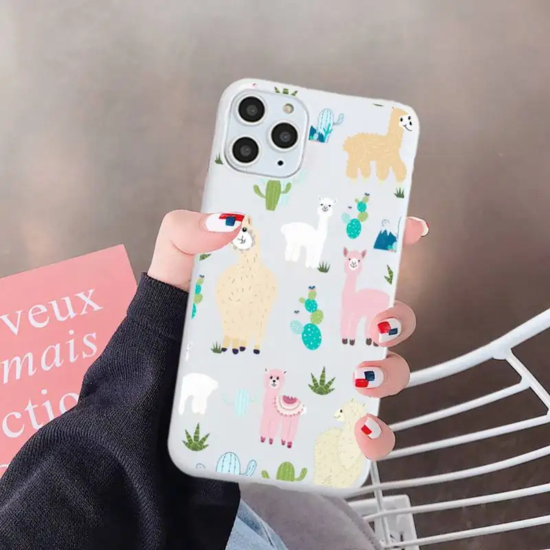 

Alpaca cute cartoon animal high quality luxury Phone Case funda Candy Color for iPhone 6 7 8 11 12 s mini pro X XS XR MAX Plus