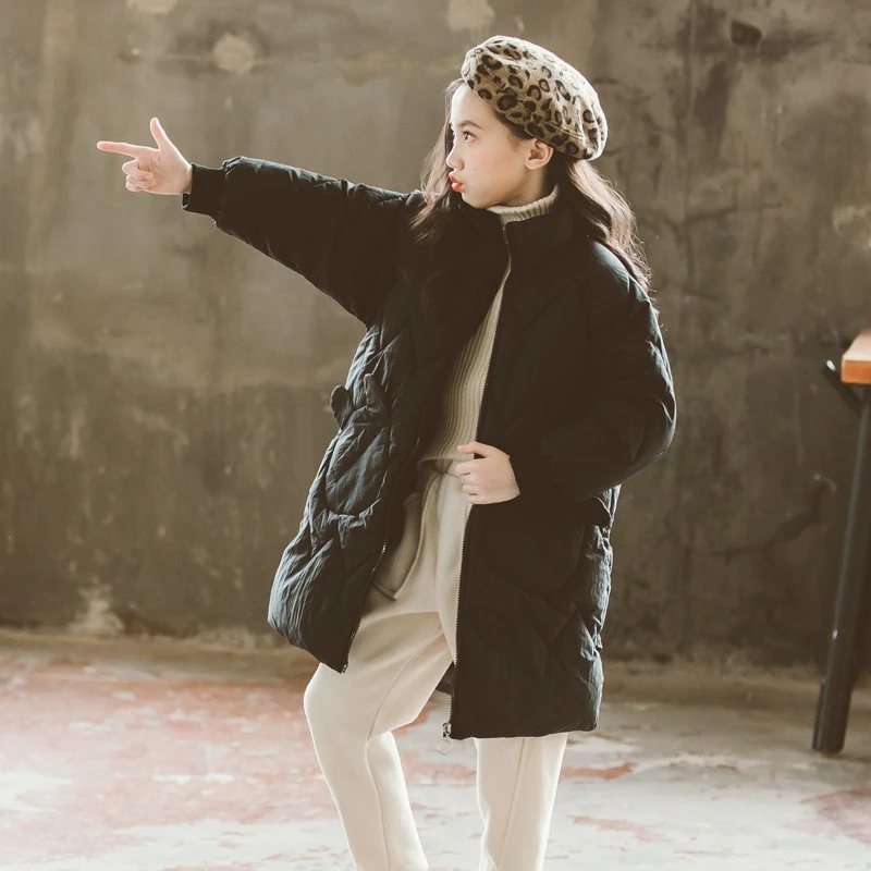 Пуховик для девочек из хлопка зимнее детское хлопковое Стеганое пальто Корейская утепленная одежда средней