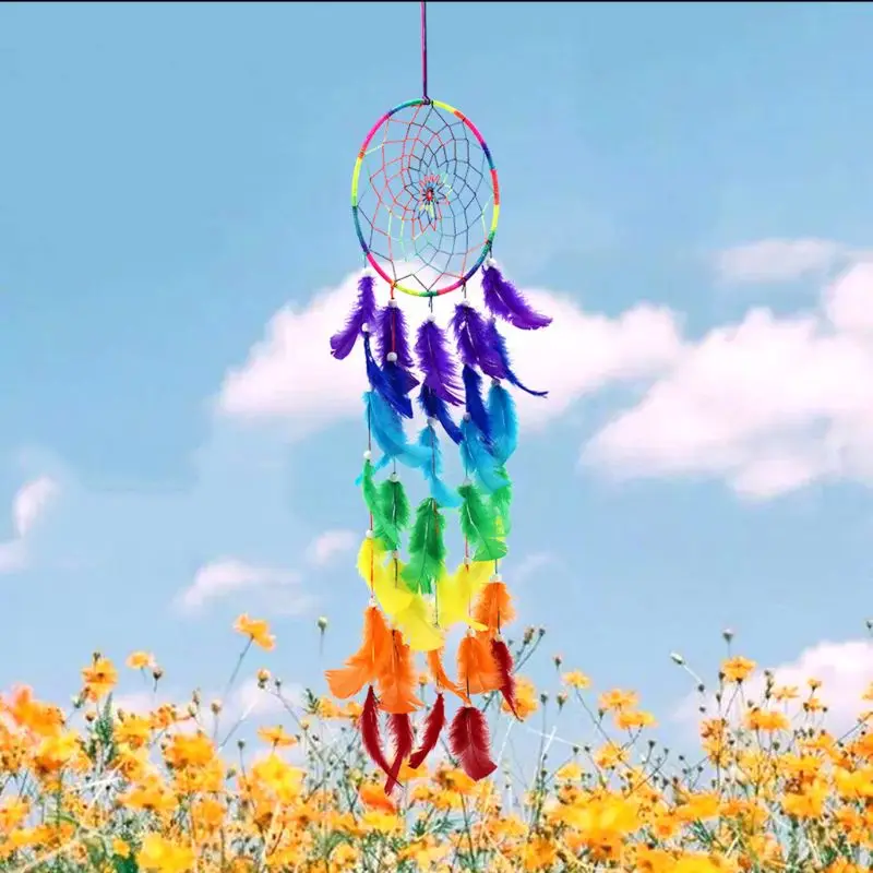 

Dream Dream Catcher Colorful Dreamcatchers Handmade Rainbow Traditional Feather Hanging Home Wall Decoration Kid Bedroom Craft