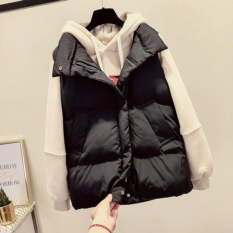

Zipper Winter Vest Women Casual Parkas Warm Padded Female Vest Coats Cotton Outwear Jacket Stand Collar Women's Waistcoat 2021