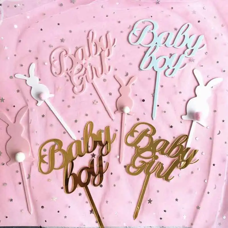 

Acrylic Birthday Baby Girl Baby Boy Cake Toppers Flags Happy Birthday Cupcake Topper Wedding Bride Party Cake Top Decorations