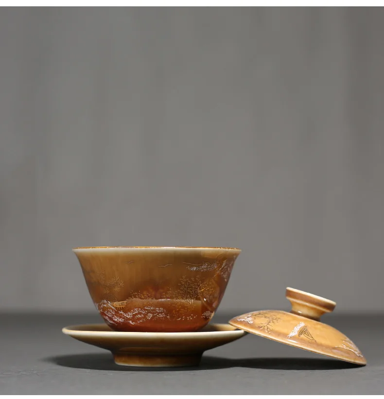 PINNY из расписного фарфора золото под стеклом Gaiwan пигментированные Керамические кунг-фу пиалы для чая Античная чайная чаша Chinaware