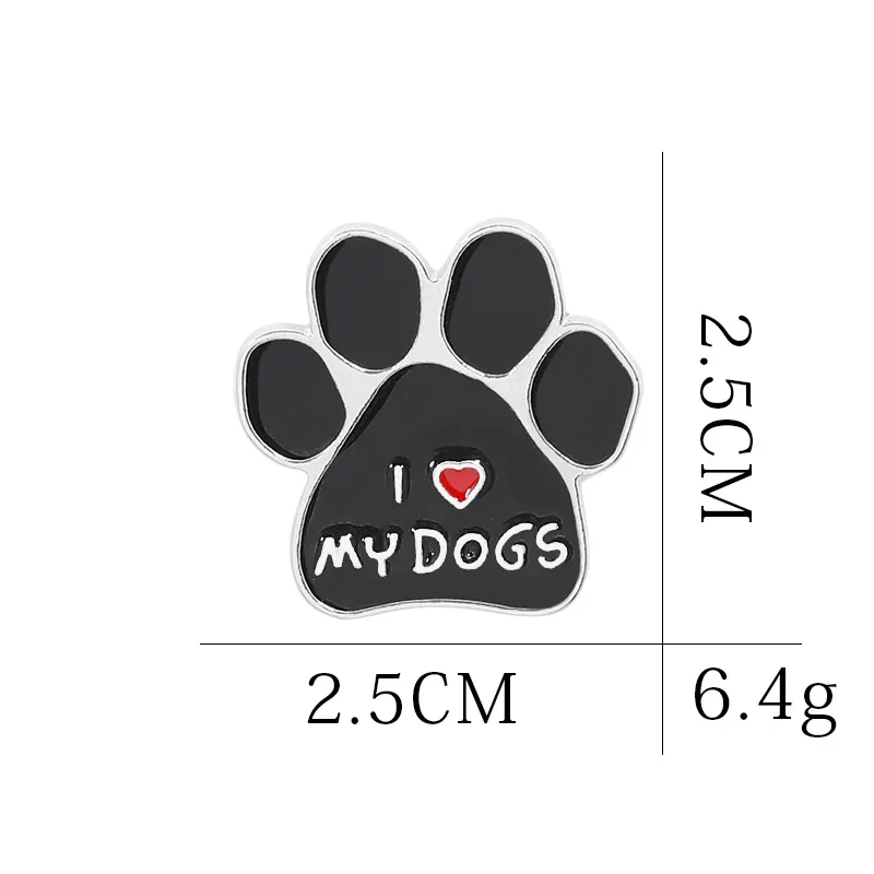 

12PC I Love My Dogs Brooch Black Animal Pet Dog Paw Charm Brooch Badge Jewelry Women Men Love Valentine's Day Gifts Accessories