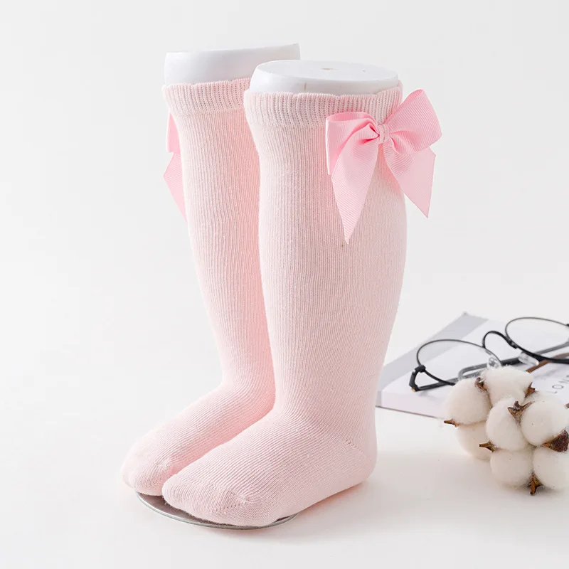 Light Pink Носки для маленьких девочек милые носки принцессы до колена с бантом для девочек, элегантные длинные прямые носки для малышей детская обувь - Цвет: Light Pink