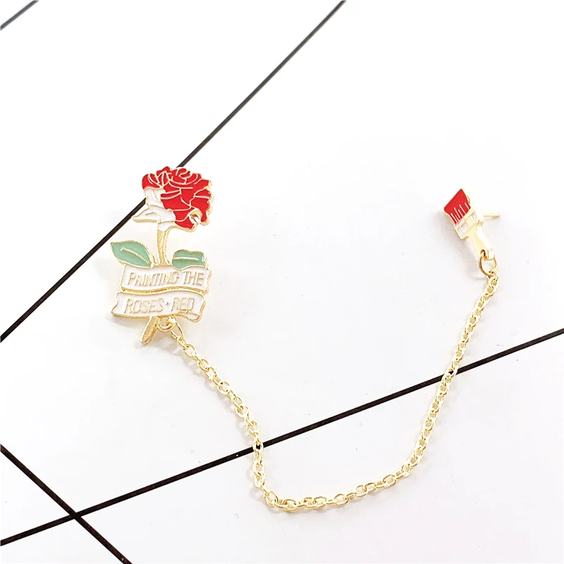 Red Rose Brush Link Metal Enamel Brooch Painting the roses Badge Pin Unique Trendy Costume Backpack Jewelry Accessories Gift | Украшения и