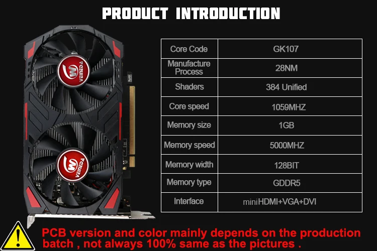 GTX650 GPU Veineda видео карта GTX650 1G 128Bit gtx vga карточная игра 1059/5000 МГц Hdmi+ Dvi Directx11 видеокарта