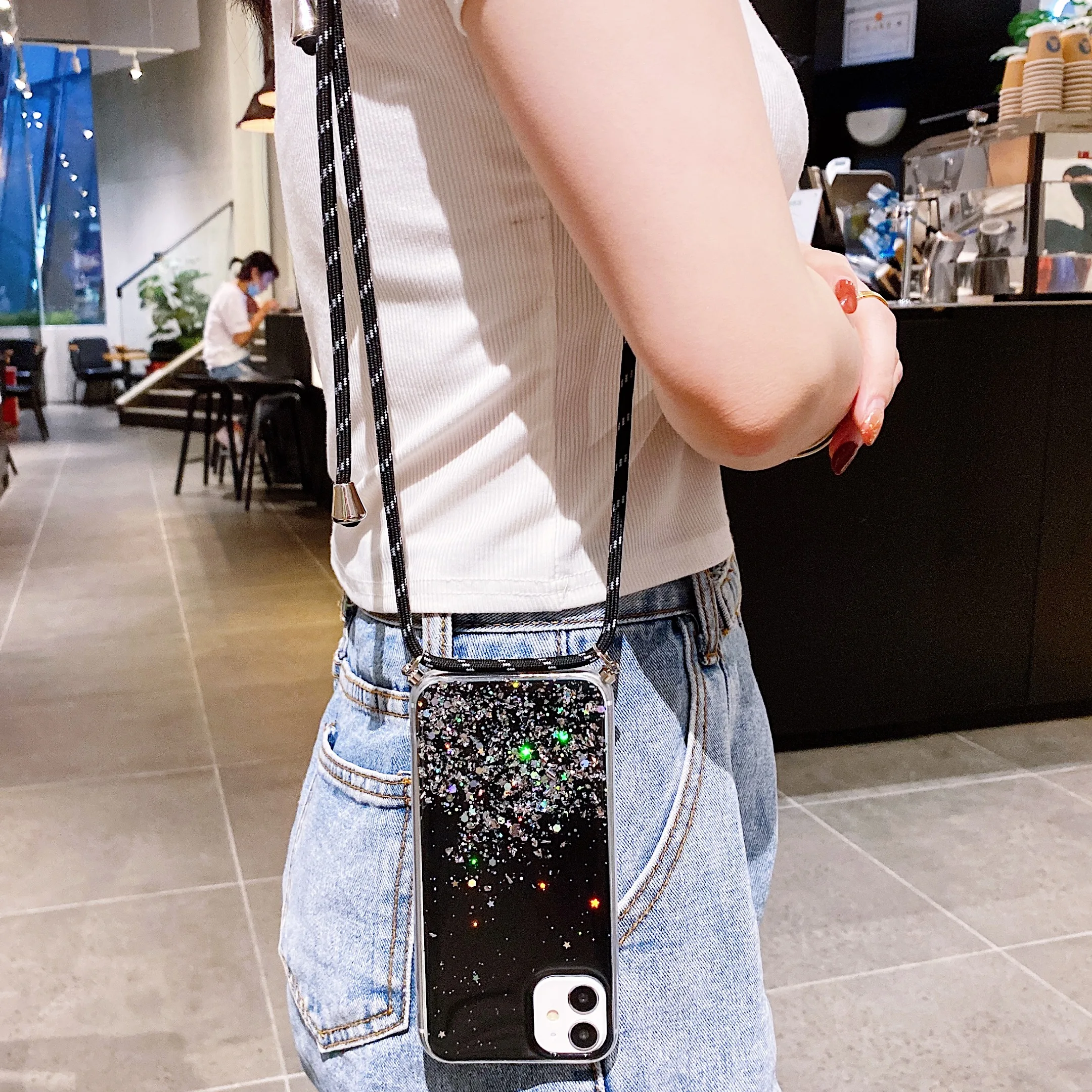 for huawei p smart 2021 case glitter lanyard strap cord chain shell cover on huawei p smart z 2021 2020 2019 phone cases fundas free global shipping