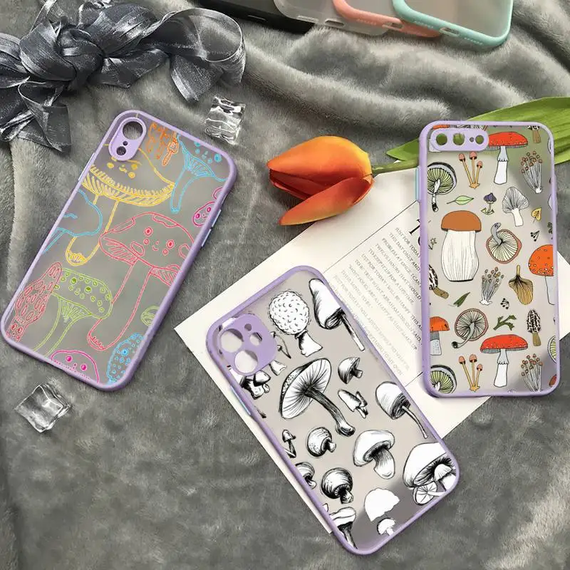 

Creative Minimalist Graffiti Line Mushroom Phone Case matte transparent For iphone 7 8 11 12 plus mini x xs xr pro max cover