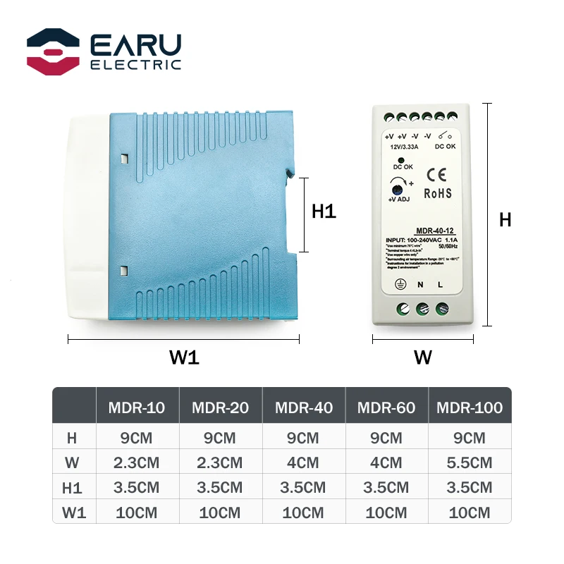 AC100-240V Вход мини din-рейку переключатель Питание Напряжение трансформатор MDR-10W 20 Вт