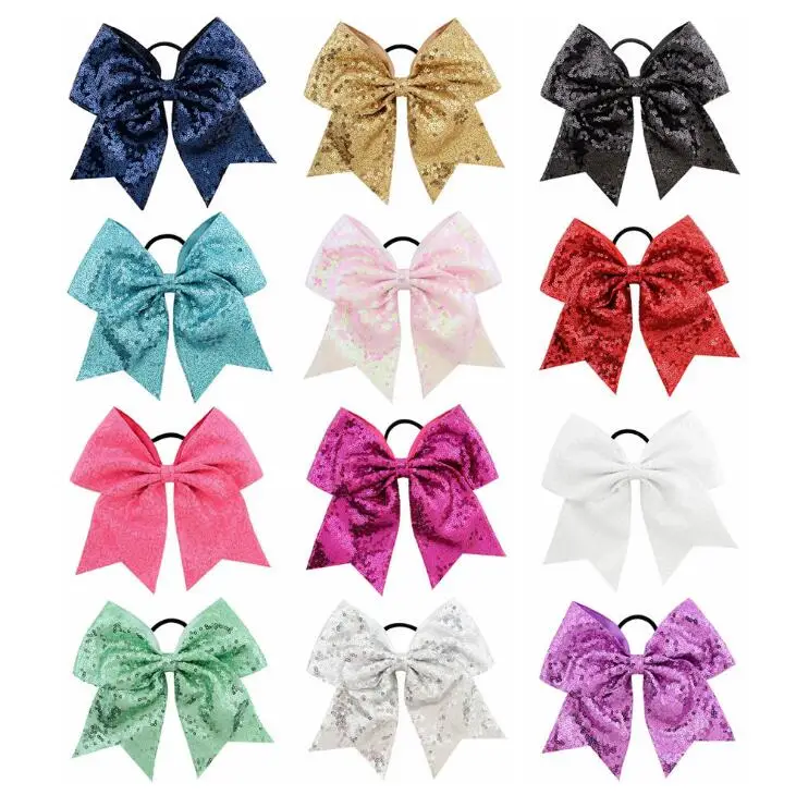 7 дюймов лента с блестками и бантом для девочек завязки волос Женская эластичная