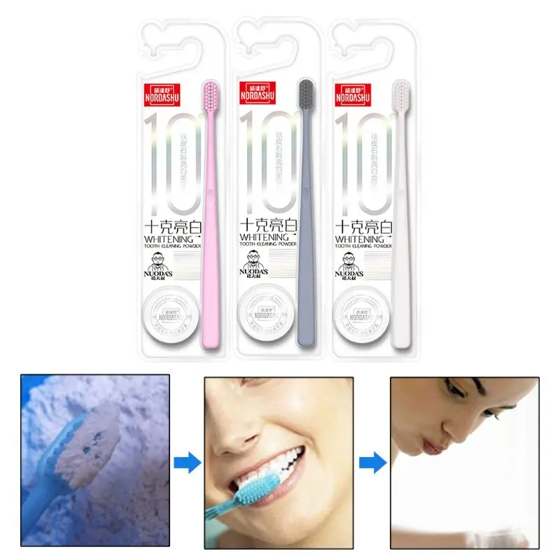 

Natural Herbal Tooth Brushing Powder Toothbrush Set Physical Teeth Whitener Detoxifying Dental Oral Hygiene X7JA