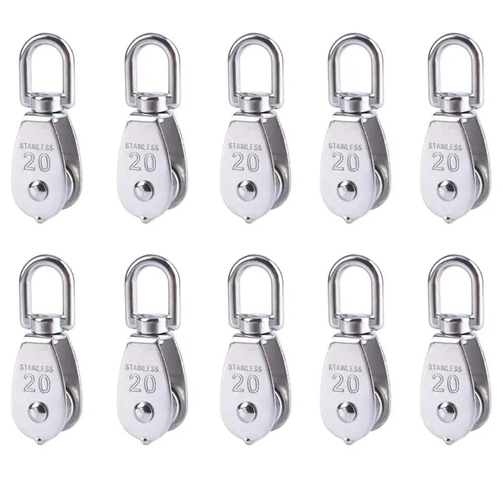  10Pcs M20 Single Pulley Block(20mm) 304 Stainless Steel Hanging Wire Pulley Roller, Swivel Lifting Wire Rope Cable Towing Wheel