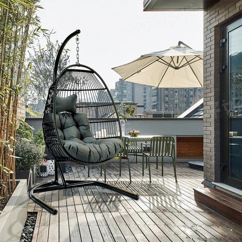 

Waterproof PE Rattan Egg-Shaped Single Hanging Chair with Cushions Indoor/Outdoor Balcony Rest Cradle Firm Household Swing chair
