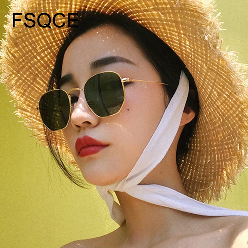 Женские Ретро многоугольные тонированные цветные линзы солнцезащитные очки 2019