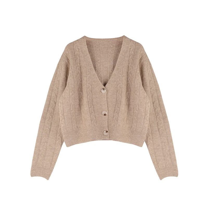 2019 Осень Зима Новый изогнутый шнур свитер пальто розовый зеленый корейский