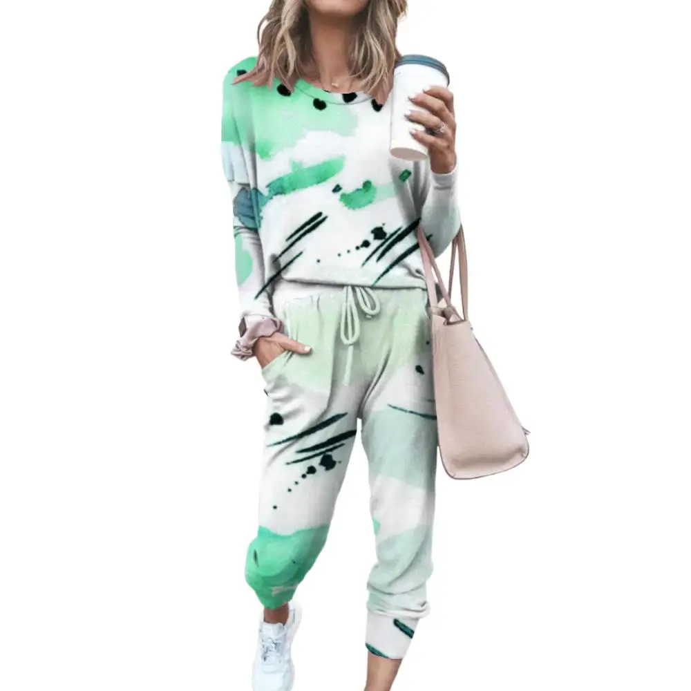 

Женский спортивный костюм, комплект из 2 предметов, Женский Повседневный костюм с принтом тай-дай, джоггеры, спортивный костюм, свободные сп...