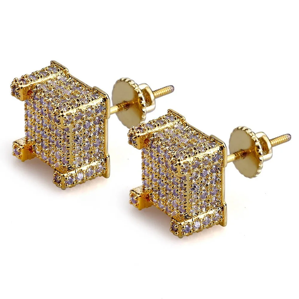 

1 Pair Hip Hop Jewelry Zirconia Micro Inlay Square Thread Stud Earrings
