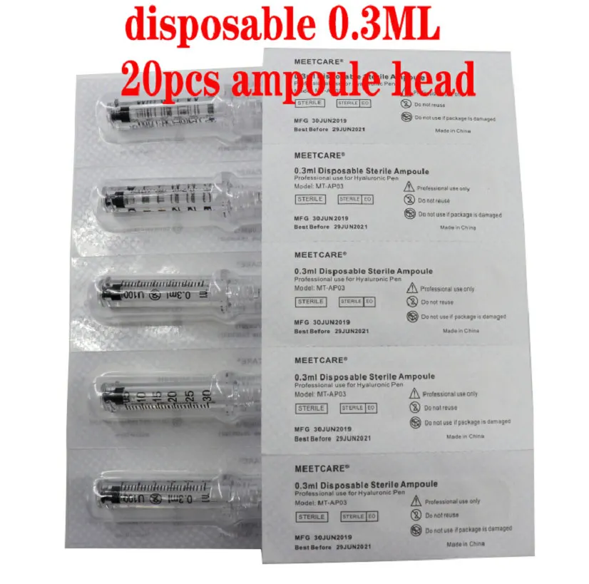 Распылитель Стерильная ампульная головка для гиалуроновой ручки пистолет одноразовые расходные материалы против морщин воды шприц губ лифтинг красота инструмент - Номер модели: 20pcs 0.3ML head