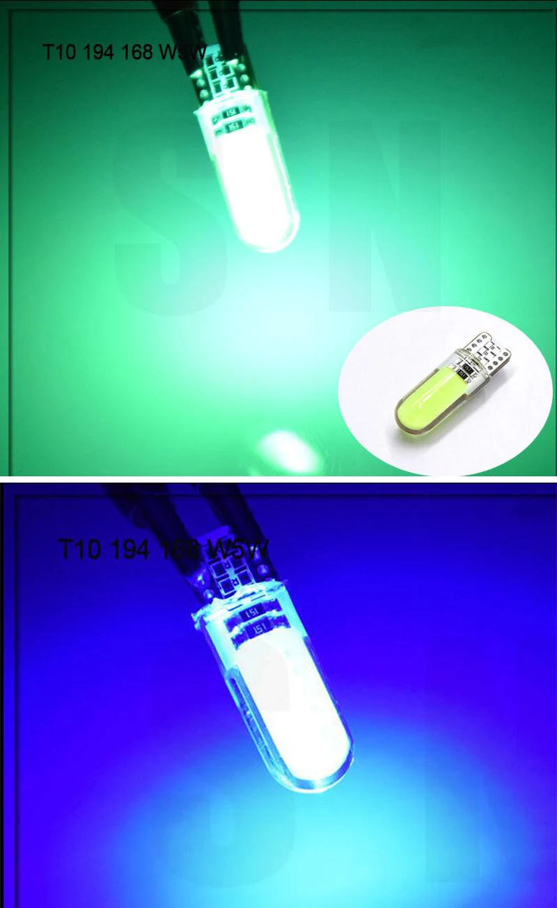 Автомобильный светодиодный маленький силиконовый светильник s T10 194 W5W COB белый светильник для стайлинга автомобилей синий красный желтый зеленый розовый цвет