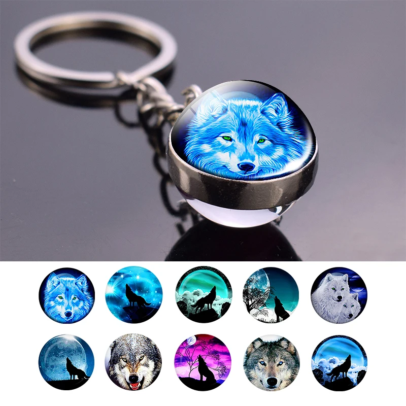 Брелок для ключей волк брелок луна с двухсторонним стеклянным шариком подвеска