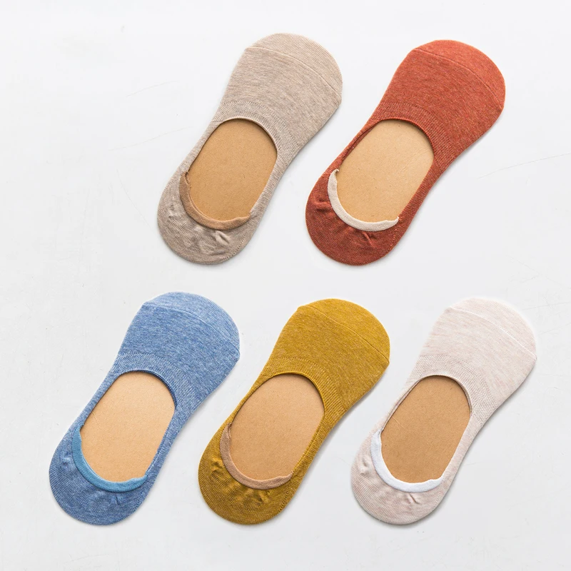 

5 Pairs Spring Summer Women Socks Solid Color Fashion Wild Shallow Mouth Felmen Girls Female Invisible No Show Slipper Socks