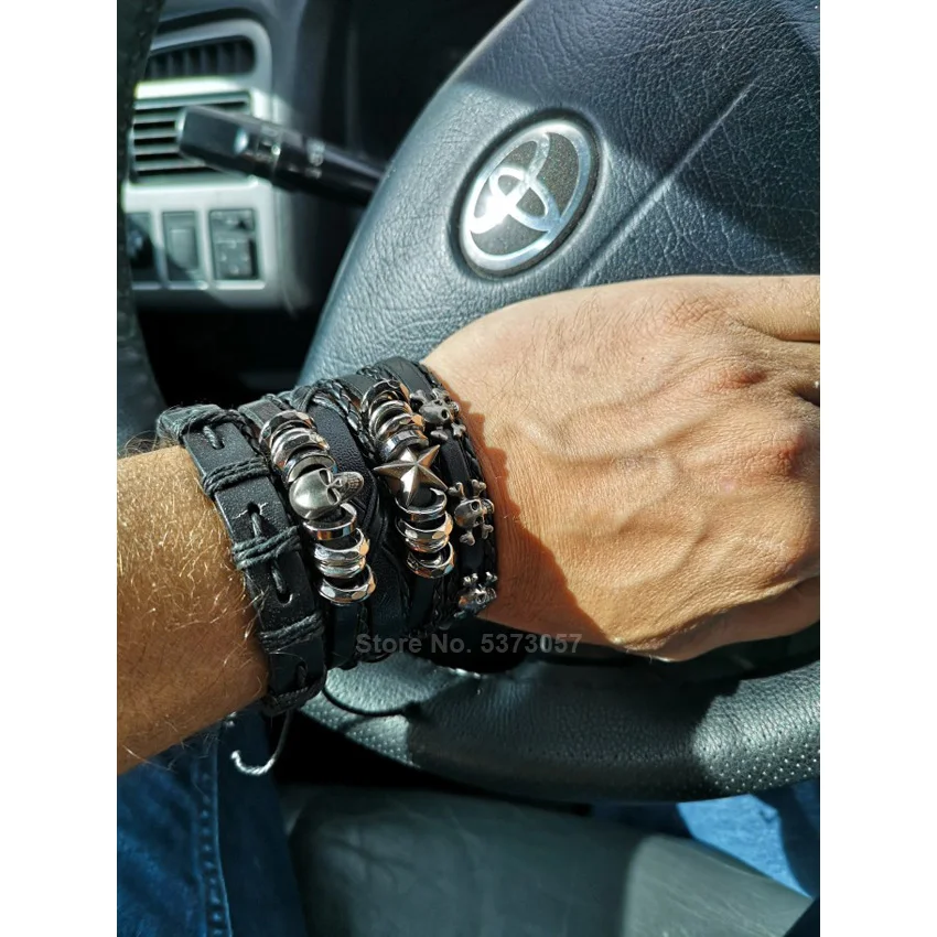 Кожаный браслет в стиле стимпанк 6 шт./компл. готический мужской со звездами