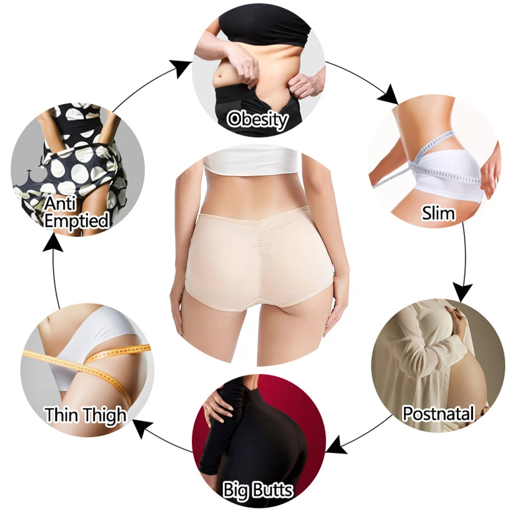 

Ladies Sexy Low Waist Padded Panties Buttocks Padded Hip Lifter Bottoming Panties Underwear Seamless Flat Bottoms