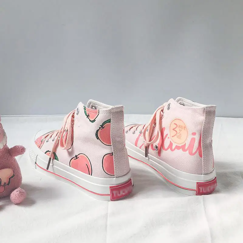 

Girls' White Peach New High Top Korean Women's Shoes New Fashion Shoes In Autumn Fashion and Leisure Comfortable
