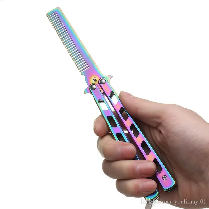 Складная расческа для волос Rainbow из нержавеющей стали тренировочный нож-бабочка