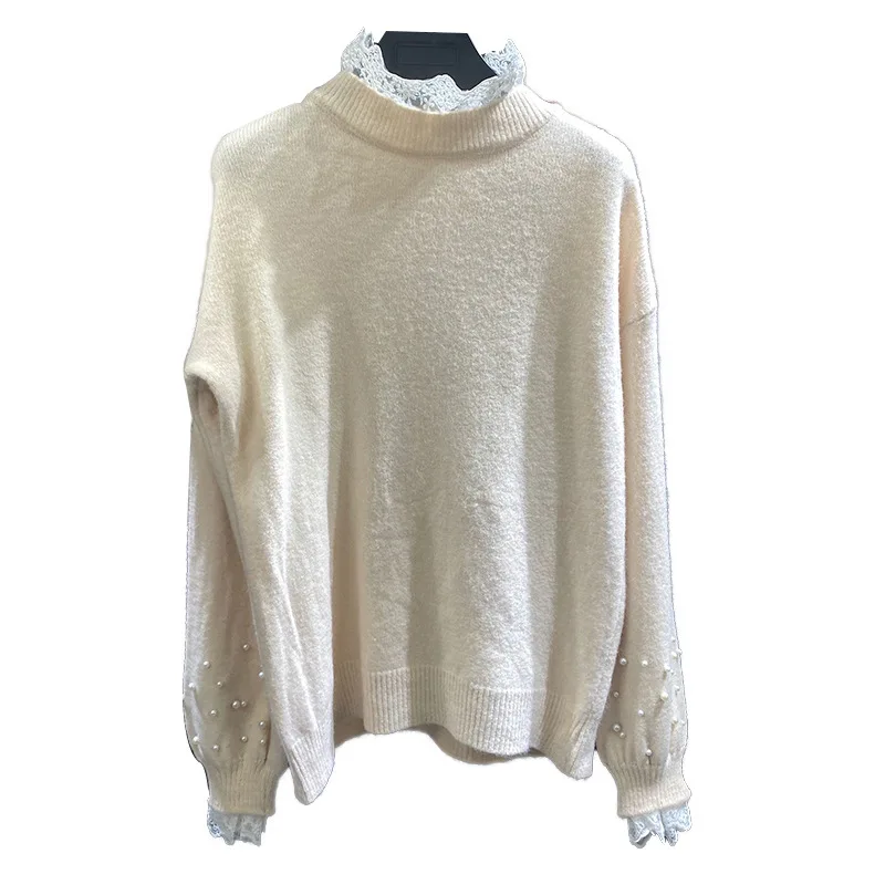 

Latest design New Women Korean Half-high collar Pullover Warm long sleeve female lace Sweaters A160
