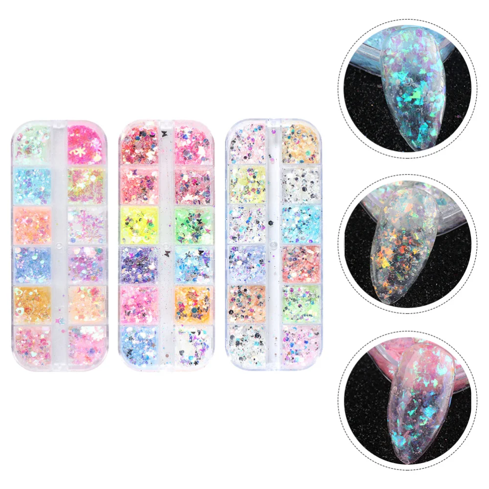 

3 Boxes Glittering Nail Art Sequins Manicure Luminous Sequins Ultra-thin Sequins