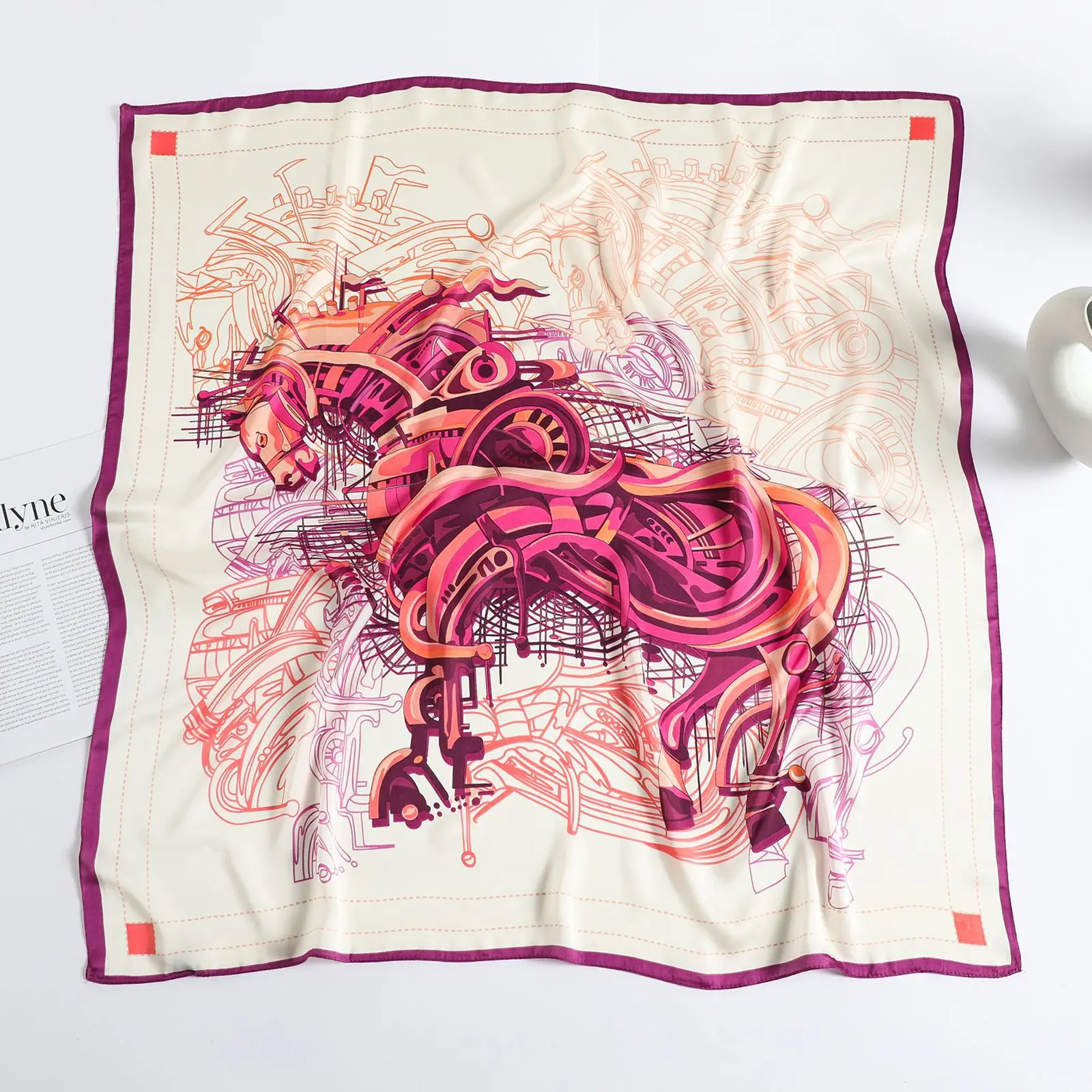 

2021 New Horse Print Silk Scarf Women Square Bandana Ladies Neck Scarves Hair Band Shawls Hijab Headscarf Female Foulard 90*90cm