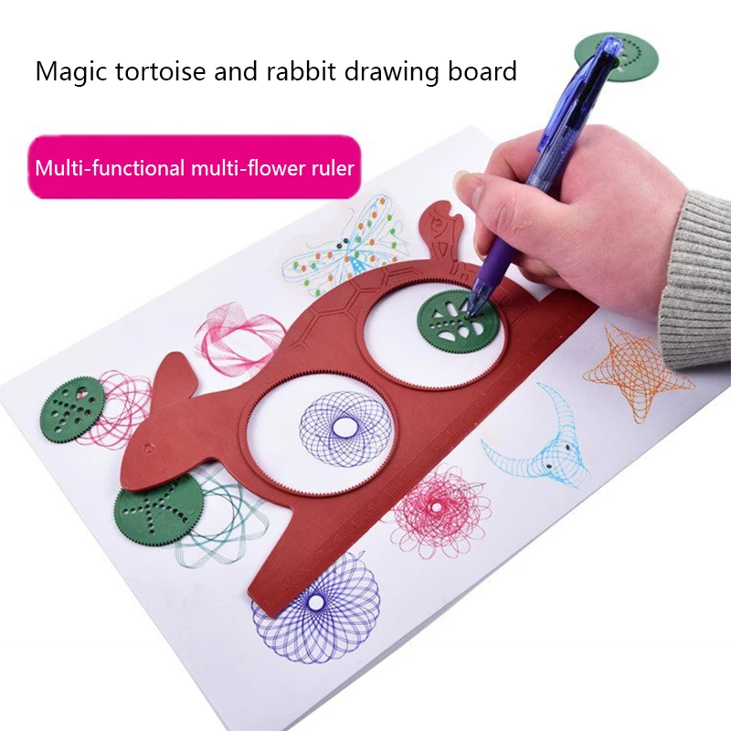 

Kids Spirograph Turtle Rabbit Drawing Board Multi-Function Ruler Painting Toys for Students Puzzle Educational Drafting Tools