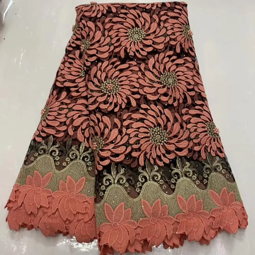 

Guipure Lace Stones+Beads Lace Fabric High Quality Nigerian Lace Fabric African French Water Soluble Cord Lace For Wedding