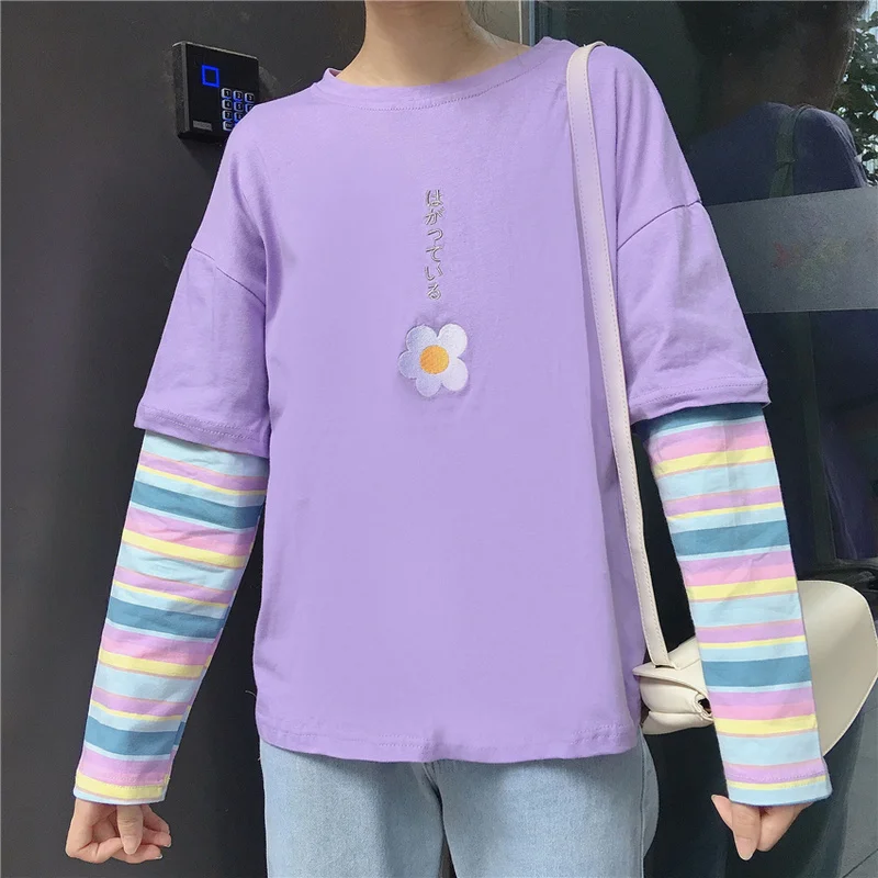 Повседневные Цветочные Лоскутные радужные полосы имитация двух частей