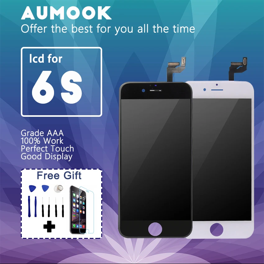 

AUMOOK Black White 10pieces AAA Quality Screen Display for IPhone 6S LCD Digitizer Replacement with Good Touch Screen Parts