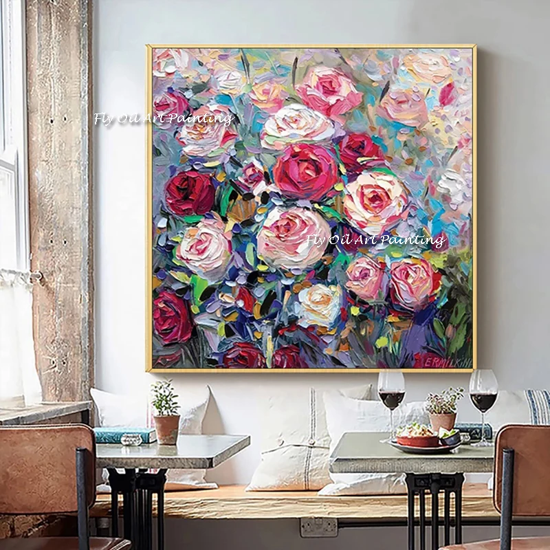 

The Plant Nature Color Palette Flower Sea Rose Handmade Oil Painting Wall Pictures for Living Room Decoration Mural Graph Peony