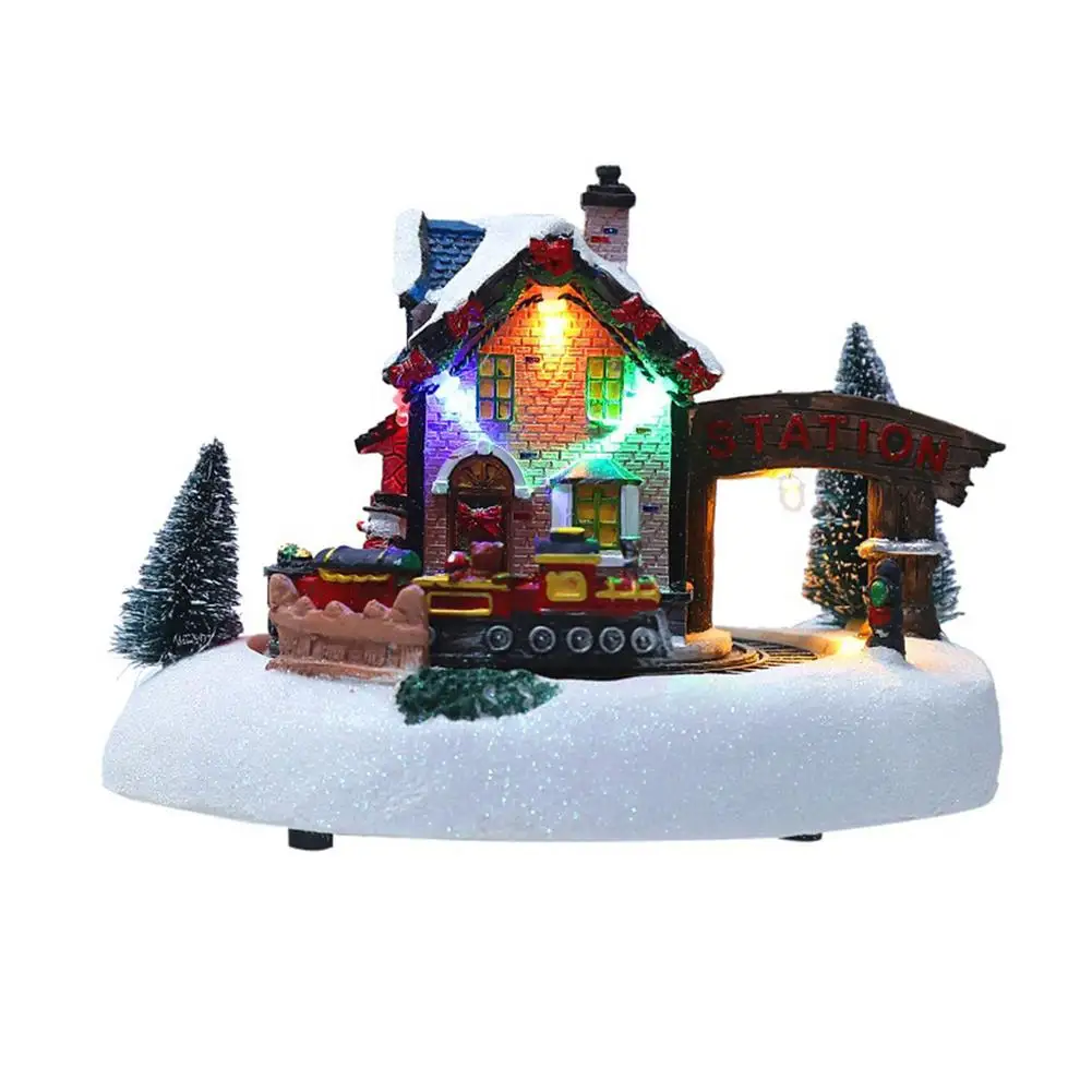 

Наборы для новогодней деревни, хорошо сделанная светодиодная подсветка, зимняя железная станция с рождественской елкой, реалистичные желе...