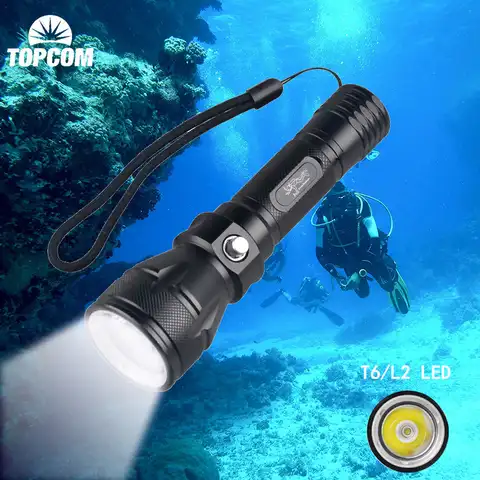 Профессиональный фонарик TOPCOM для подводного плавания IP68, фонарь для дайвинга 10 Вт, ручной Подводный фонарь для рыбалки, 50 м