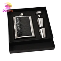 deouny 8oz leather hip flask stainless steel flagon mini liquor wine bottle with 1 funnel and 2 alcohol cups gift sets drinkware