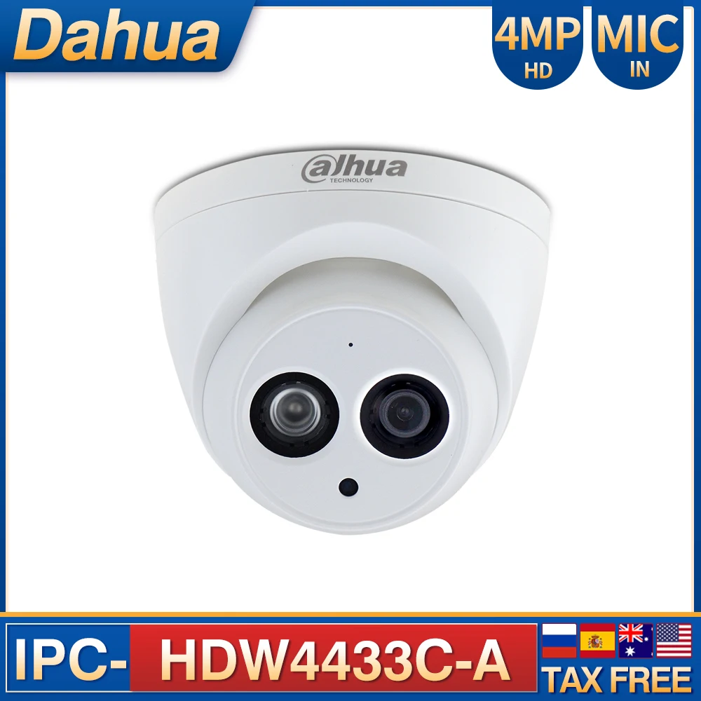 Dahua IP камера IPC HDW4433C A 4MP мини револьверная CCTV Встроенный микрофон сетевая HD POE