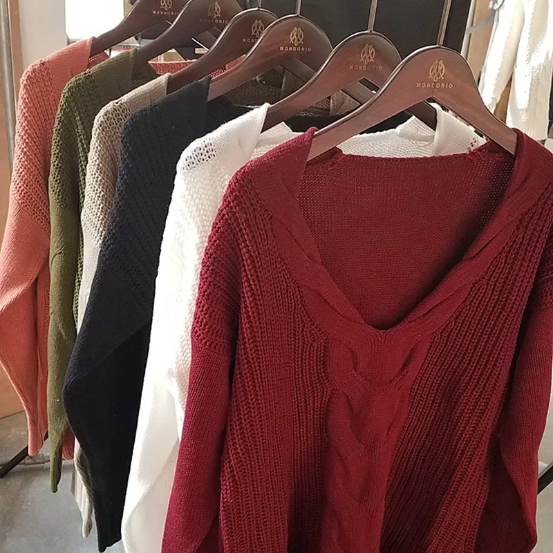 

Woman Sweaters Sexy Deep V-neck Twist Knitted Sweaters Women Solid Pullovers Autumn Winter Warm Off The Shoulder Tops for Women