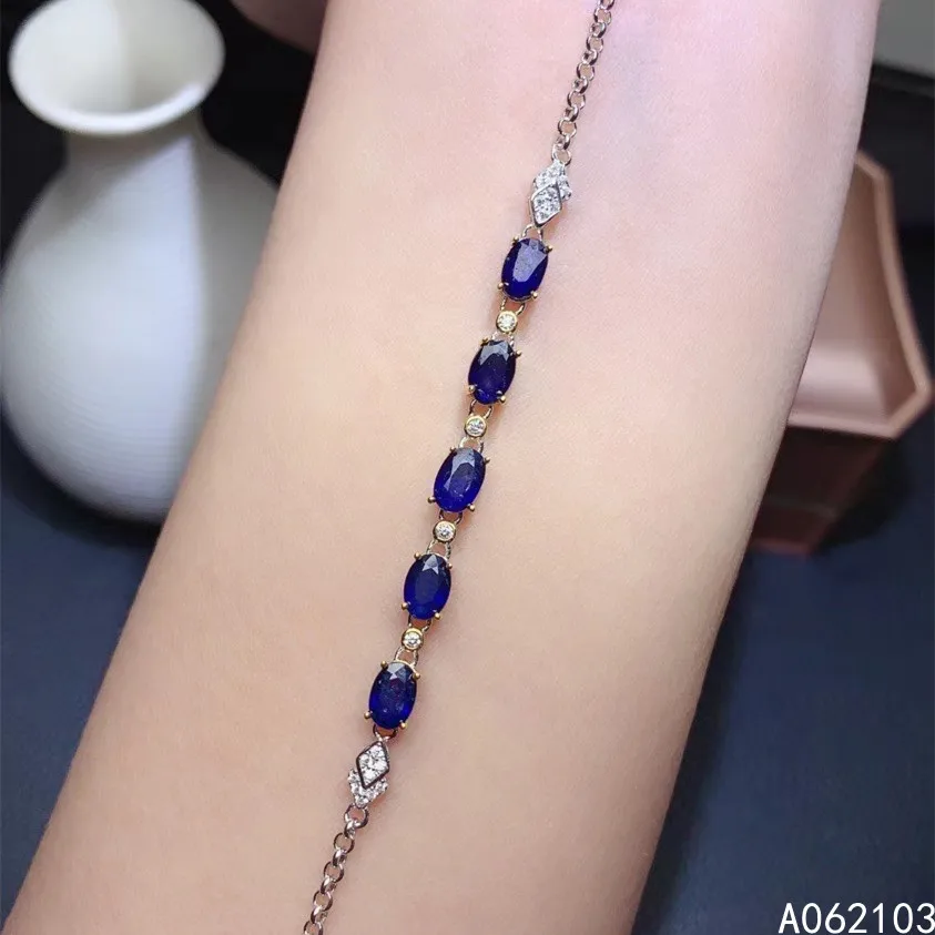 

KJJEAXCMY fine jewelry 925 sterling silver inlaid natural sapphire Women's fresh fashion retro style gem bracelet support detect