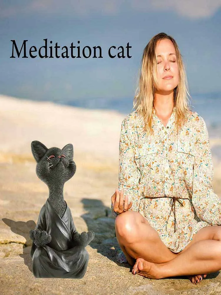 

Funny Meditating Cat Statue Whimsical Happy Cat Buddha Zen Cat Relaxed Pose Sculpture Home Outdoor Lawn Art Collection Decor