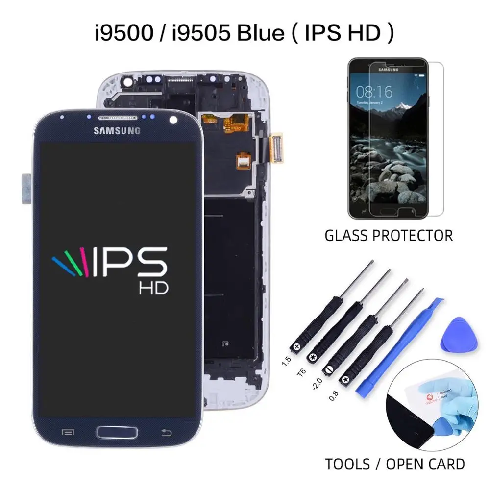 Blue IPS HD ЖК-дисплей для SAMSUNG S4, сенсорный ЖК-экран, дигитайзер для SAMSUNG Galaxy S4, ЖК-дисплей GT-i9505 i9500 i9505, синий, белый - Цвет: Blue IPS HD
