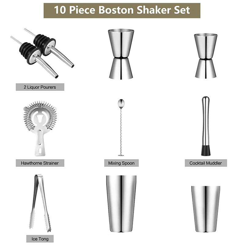 

1x Durable Pour Over Coffee Dripper Stand Metal Filter Cup Holder & 9 Piece Boston Shaker Cocktail Shaker Set