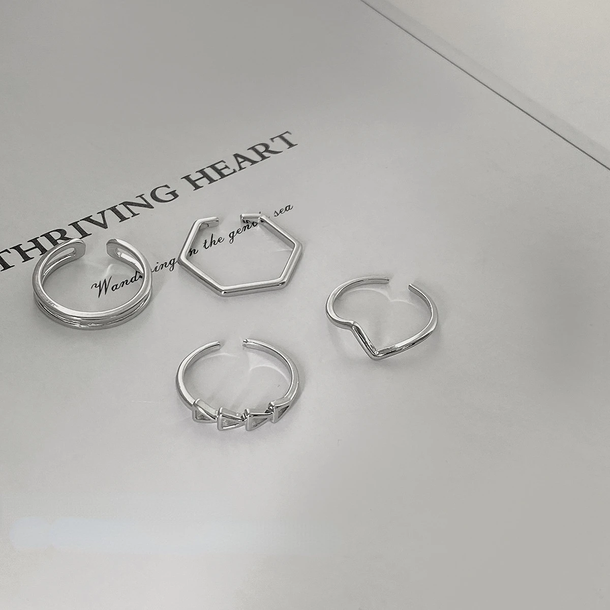 

U-Magical INS Fashion Double Layer Irregular Link Ring for Women Geometric Hollow Open Adjustable Index Finger Ring Jewelry